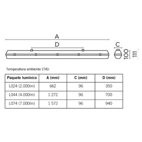 Carandini PEC LED N 600mm 2000lm 4000K